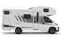 Carado alcove motorhome, side view on a white background