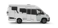 Carado motorhome, side view of a white low-profile model on a transparent background