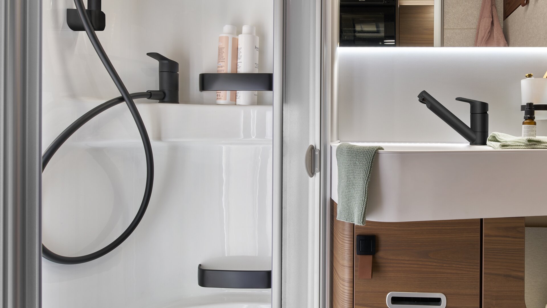 Lots of storage space keeps everything neat any tidy when showering.
